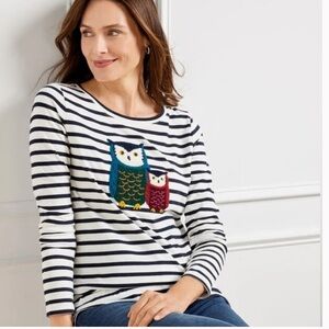 5 for $25!! Talbots Open Crew Neck Embroidered Owl Tee Petite